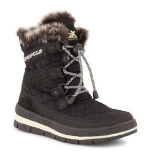 ZeroXposur Montana Short Boots Leather Faux Fur Lace Up Caviar Black Size 7 NEW